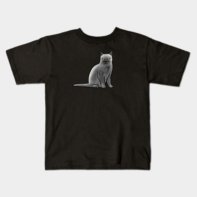 Gray British Shorthair Cat Kids T-Shirt by Kelly Louise Art